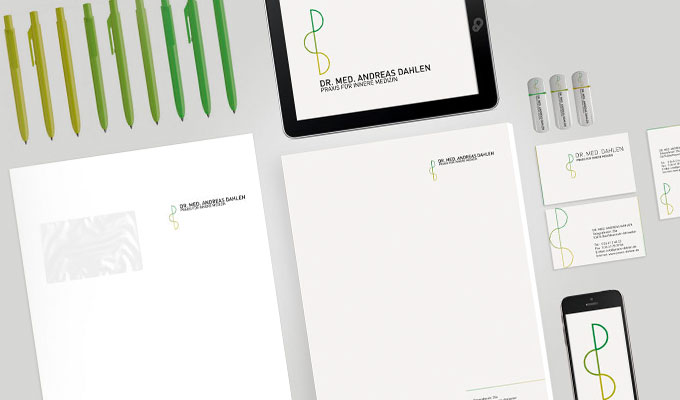 Corporate-Design: Kugelschreiber, Visitenkarten, Briefpapier von Praxis Dr. Dahlen