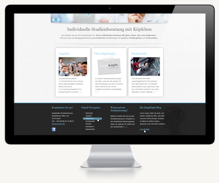Zweiter Screenshot Website KlugeKöpfe